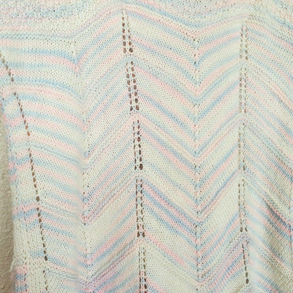 Vintage Handmade Sz L Pastel Knit Button Up Short Sleeve Grannycore Cardigan - Picture 6 of 6